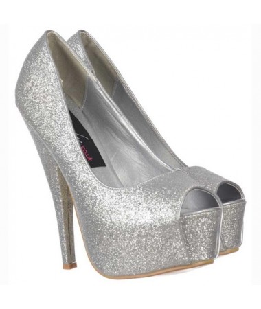 Silver Glitter Peep toe Platform Shoes Size 8 ADULT HIRE